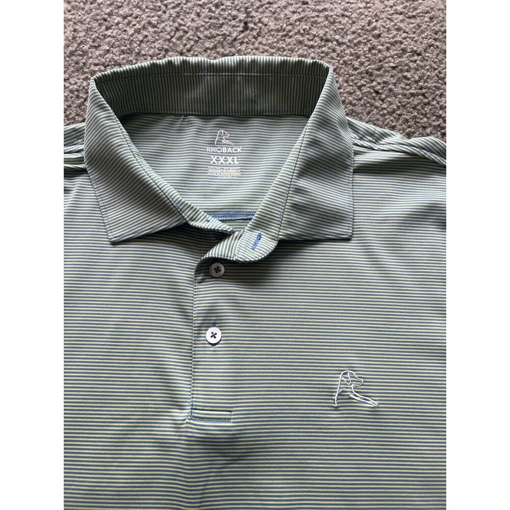 Rhoback Polo Shirt Mens XXXL Green Striped Performance Stretch Short Sleeve